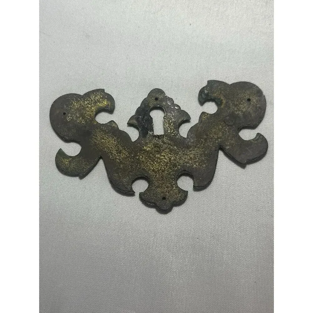 2 Vintage Brass Chippendale Style Lock Plates for Drawers or Cabinets